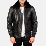 
Airin G-1 Svartur Bomberjakki úr Leðri fyrir Karla in Black Sheepskin Leather - Að framan með sniðinni hönnun | Kaupa á netinu