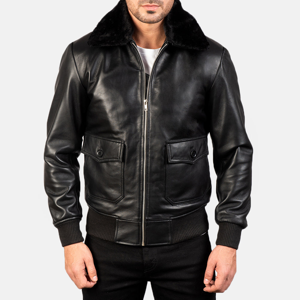
Nærmynd of Shirt with Removable Fur & Zipper Hardware on Airin G-1 Svartur Bomberjakki úr Leðri fyrir Karla