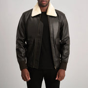 
Airin G-1 Brúnn & Cream Bomberjakki úr Leðri fyrir Karla in Brown Sheepskin Leather - Að framan með sniðinni hönnun | Kaupa á netinu