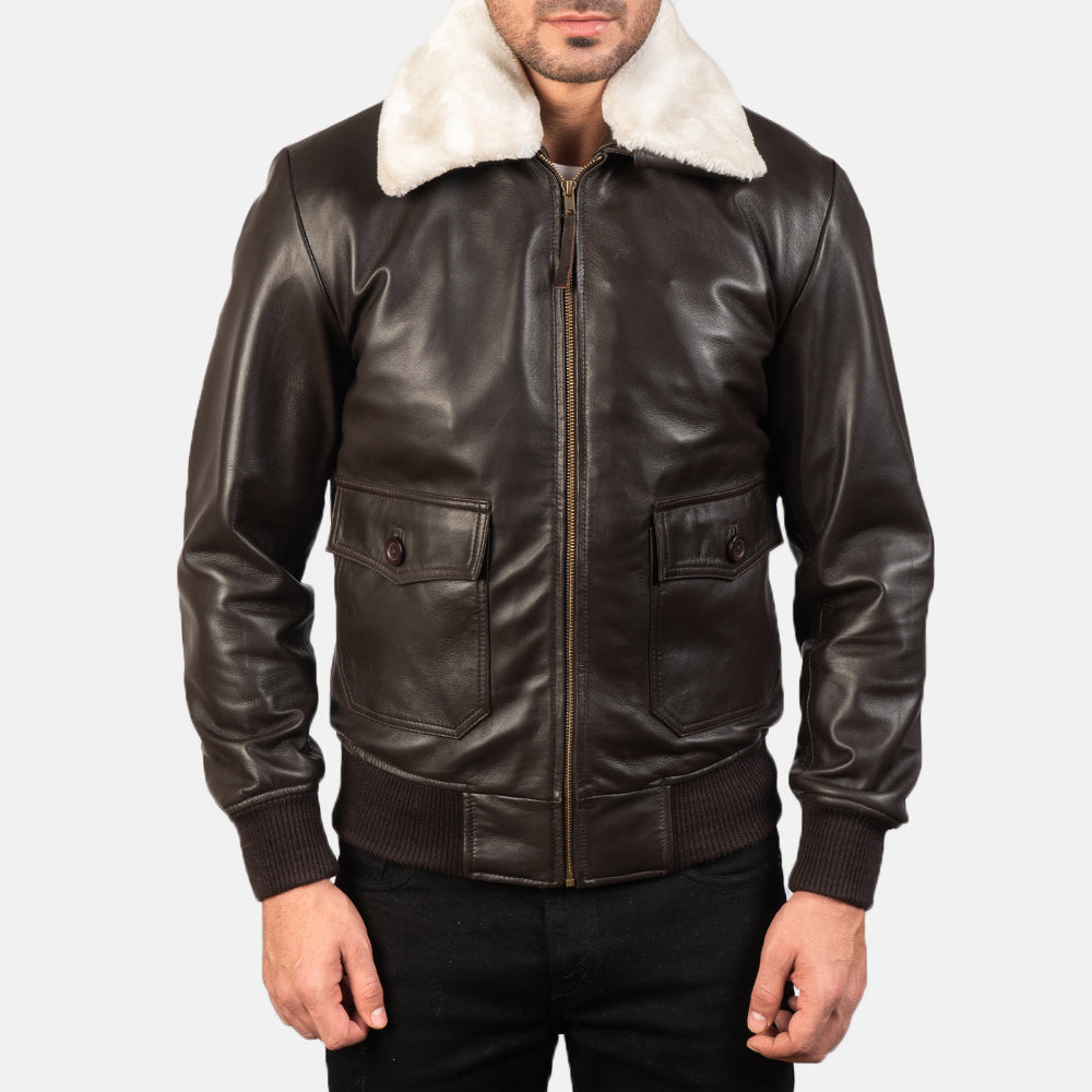 
Nærmynd of Shirt with Removable Fur & Zipper Hardware on Airin G-1 Brúnn Bomberjakki úr Leðri fyrir Karla