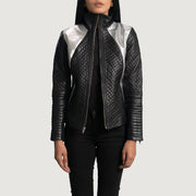 
Alia Metallic Svartur Mótorhjólajakki úr Leðri fyrir Konur in Black Sheepskin Leather - Að framan með sniðinni hönnun | Kaupa á netinu
