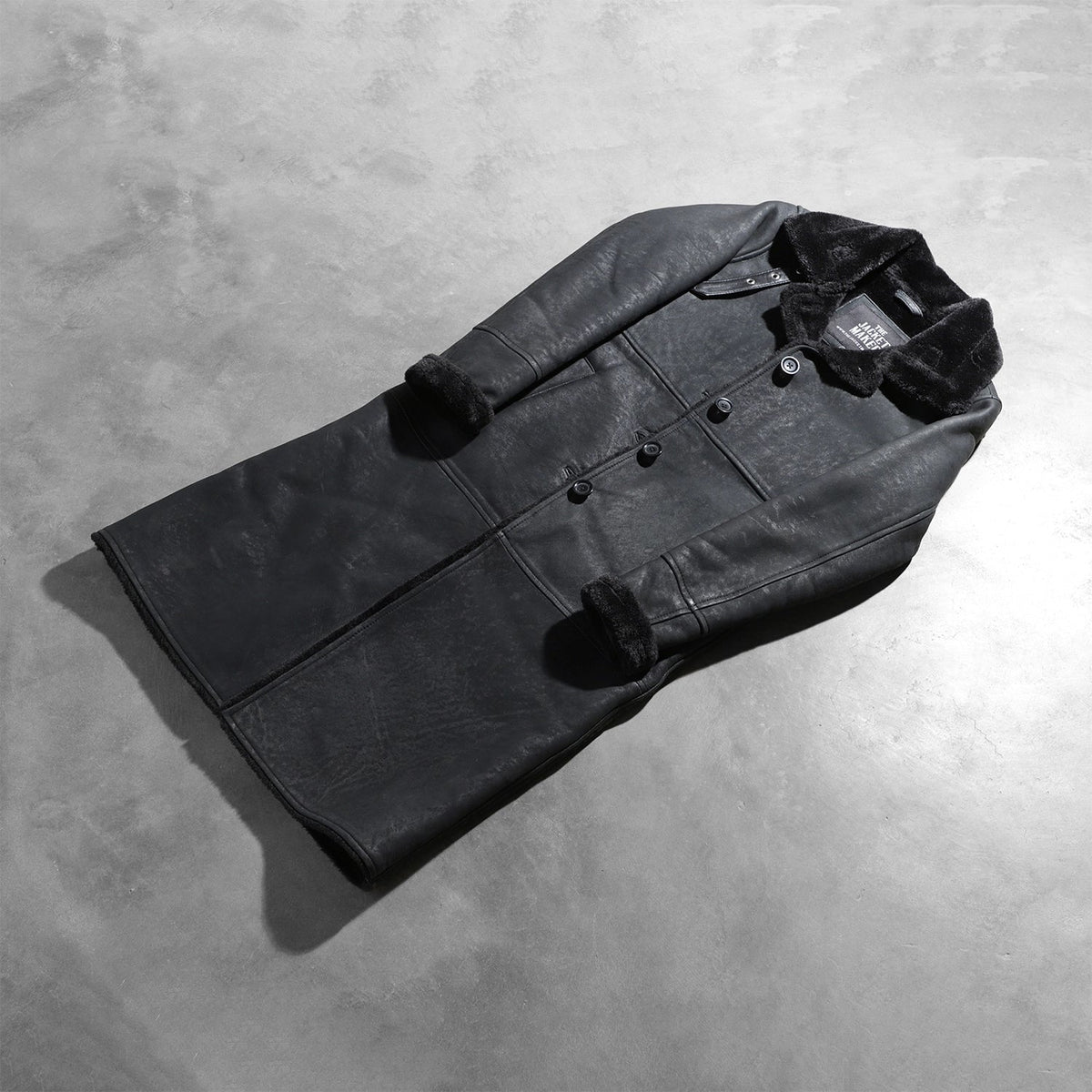 Styled Fit Perspective of Women's Alina Shearling Black Leather Coat on Model - Natural Daylight Drape