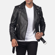 
Nærmynd of Notch & Zipper & Waist belt Hardware on Allaric Alley Black Leather Biker Jacket