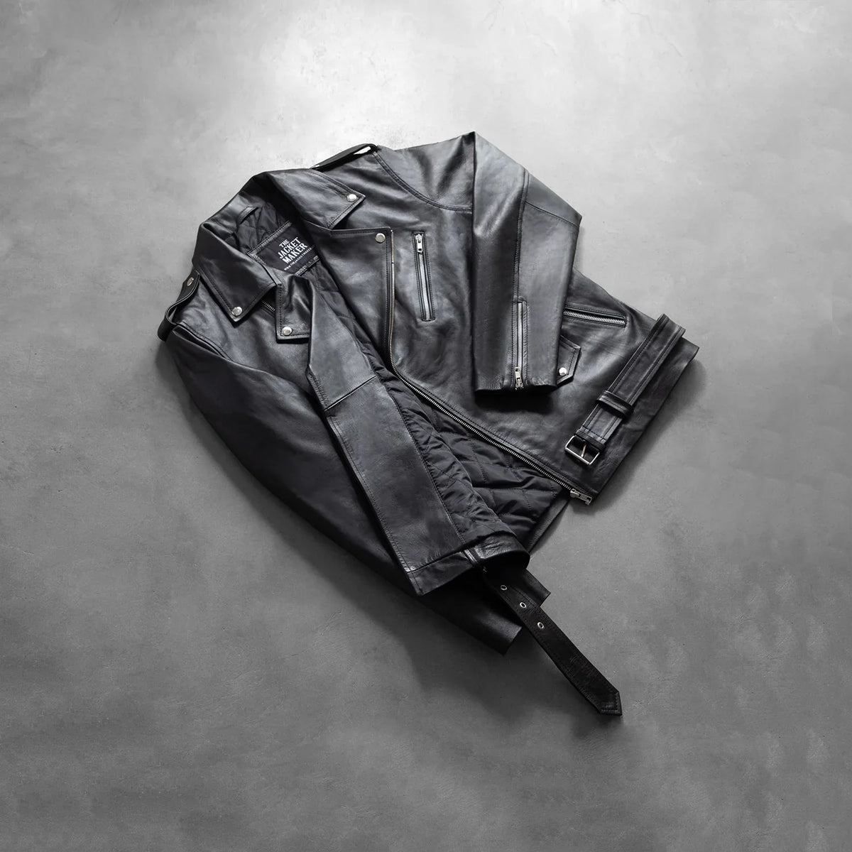 
Handunnið faldssnið Allaric Alley Black Leather Biker Jacket