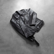 
Handunnið faldssnið Allaric Alley Black Leather Biker Jacket
