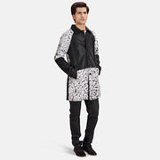 Men's Artistry Black Dye Leather Coat - Lateral Side Profile View Showing Sleeve Cut &amp; Athletic Taper Fit