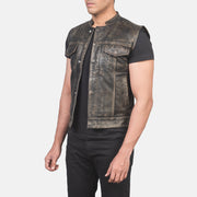 
Distressed Brown Sheepskin Leather Biker Jacket - Að aftan með nákvæmri axlasniði og hreinum fald