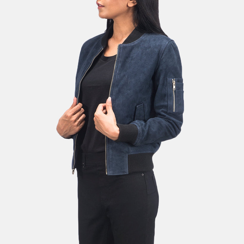 Ava MA-1 Blue Suede Bomber jakki úr leðri fyrir konur