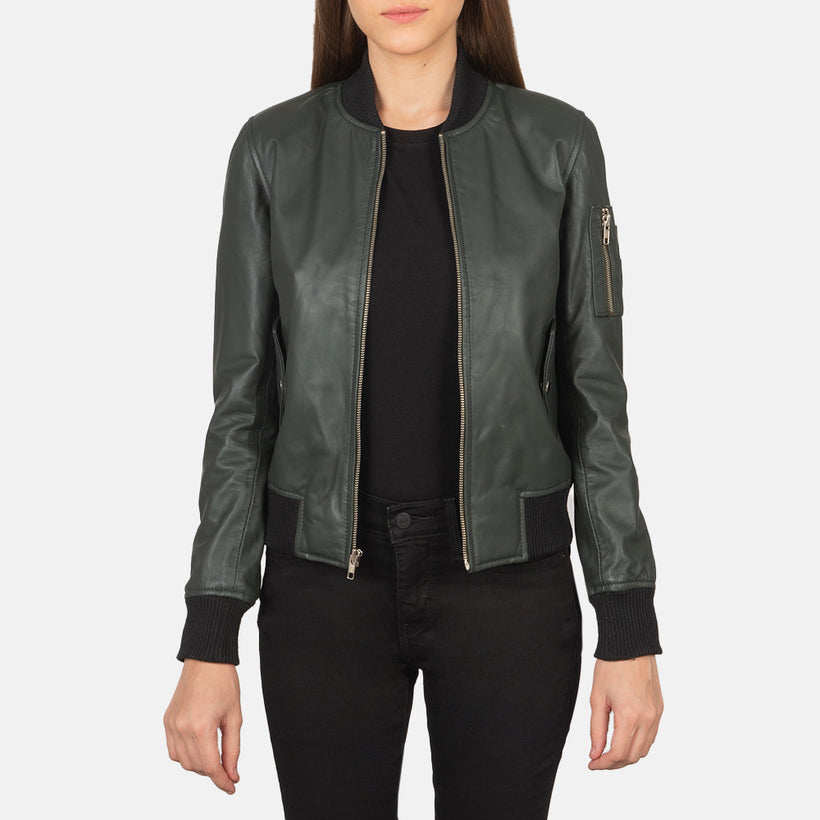 Ava MA-1 Green Bomber jakki úr leðri fyrir konur