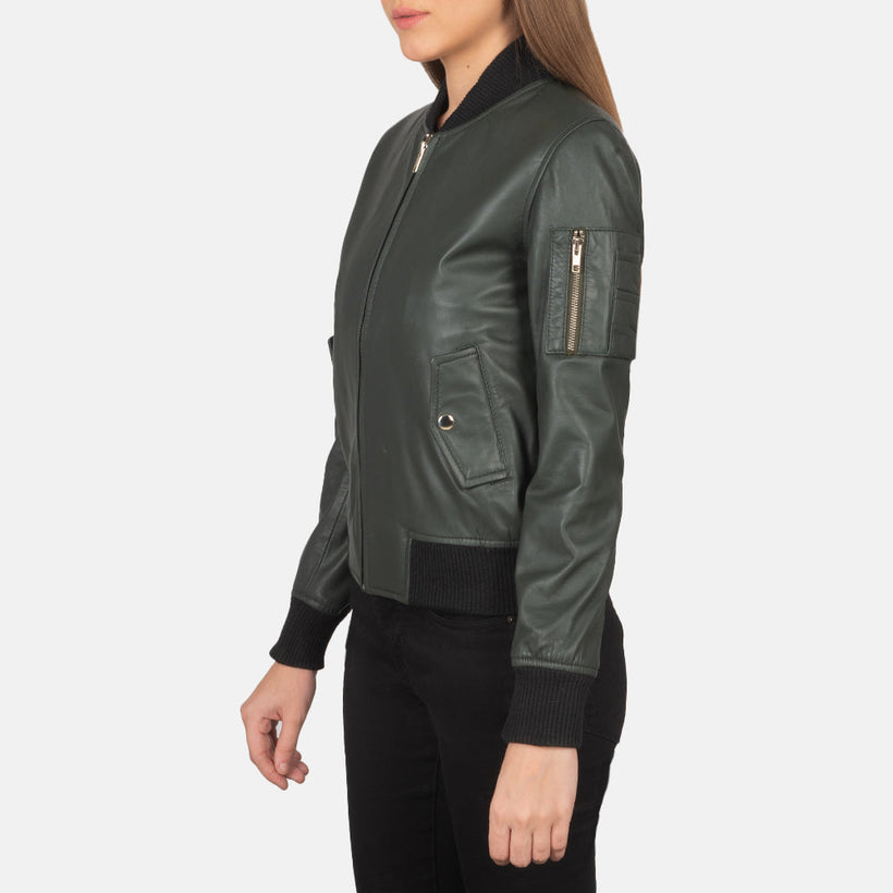 Ava MA-1 Green Bomber jakki úr leðri fyrir konur