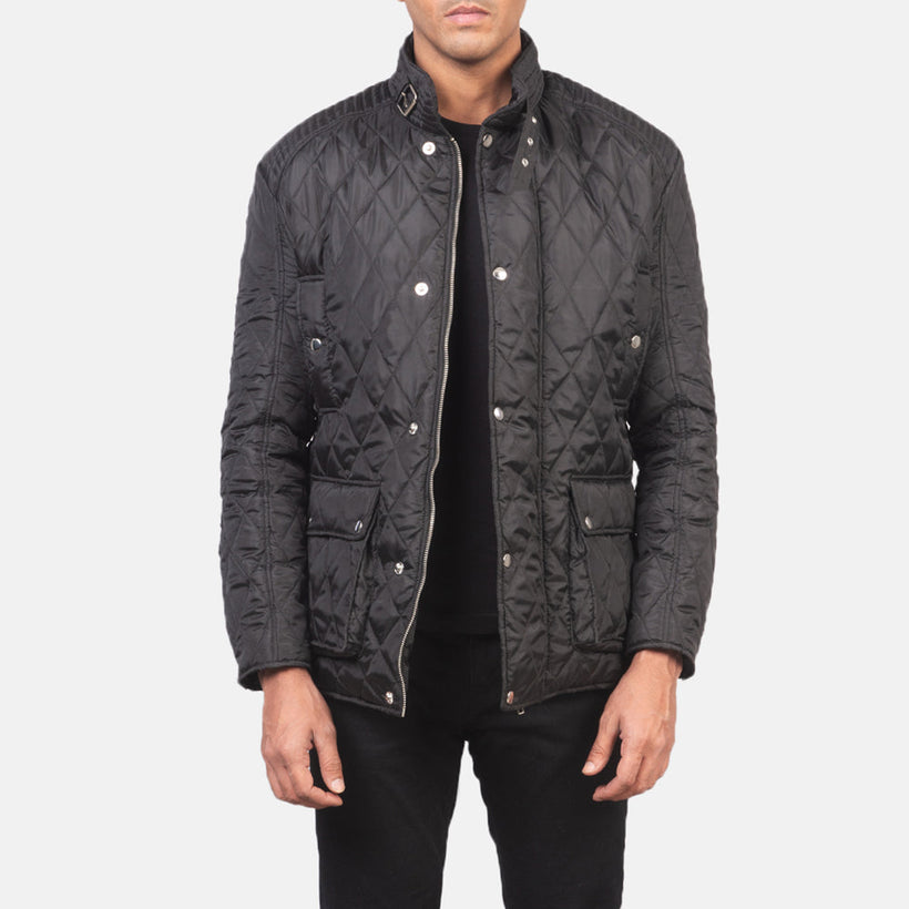 Barry Quilted Svartur Windbreaker Leðurjakki fyrir karla