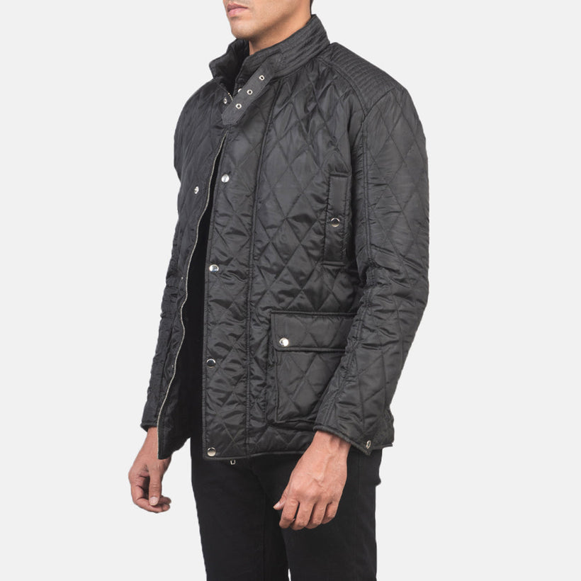 Barry Quilted Svartur Windbreaker Leðurjakki fyrir karla