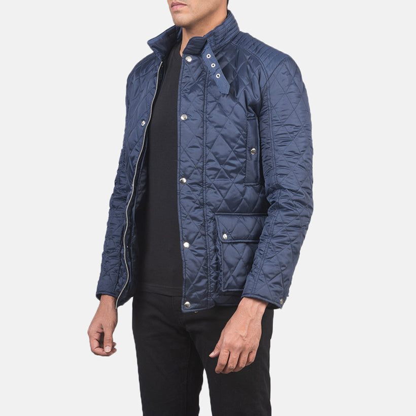 Barry Quilted Blue Windbreaker Leðurjakki fyrir karla