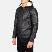 
Black Sheepskin Leather Bomber Jacket - Að aftan með nákvæmri axlasniði og hreinum fald