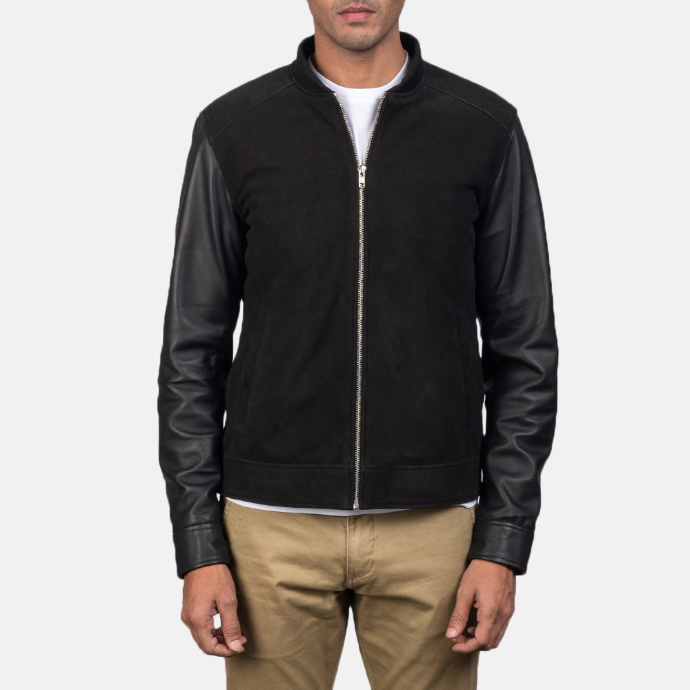 
Blain Brown Suede Bomber Jacket - Hliðarsýn með vinnuvistfræðilegu ermasniði
