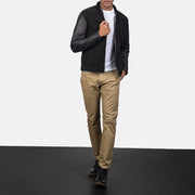
Nærmynd of Knit Rib & Zipper Hardware on Blain Brown Suede Bomber Jacket