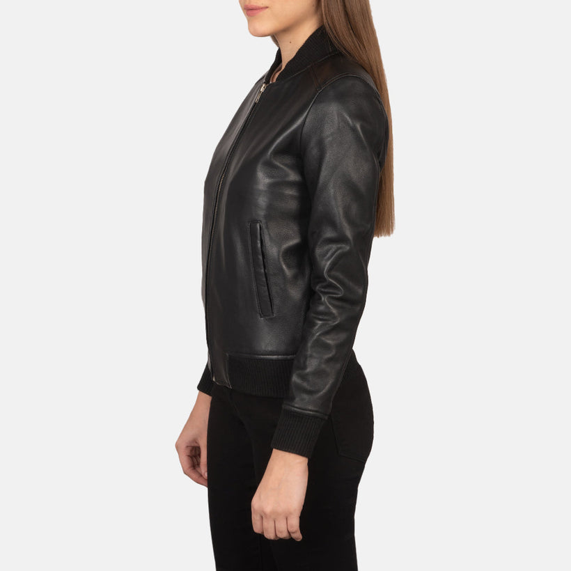 Bliss Svartur Bomber jakki úr leðri fyrir konur