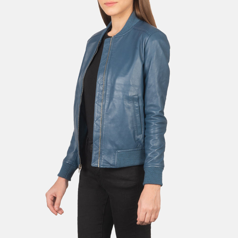 Bliss Blue Bomber jakki úr leðri fyrir konur