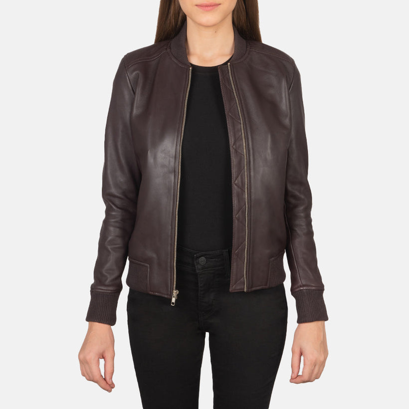 Bliss Maroon Bomber jakki úr leðri fyrir konur
