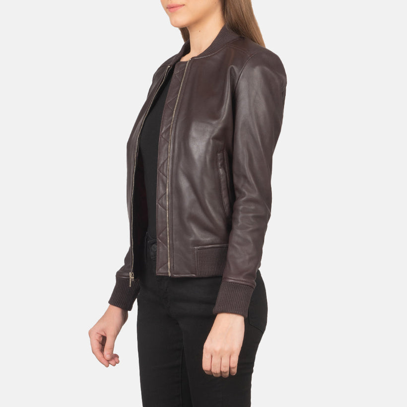 Bliss Maroon Bomber jakki úr leðri fyrir konur
