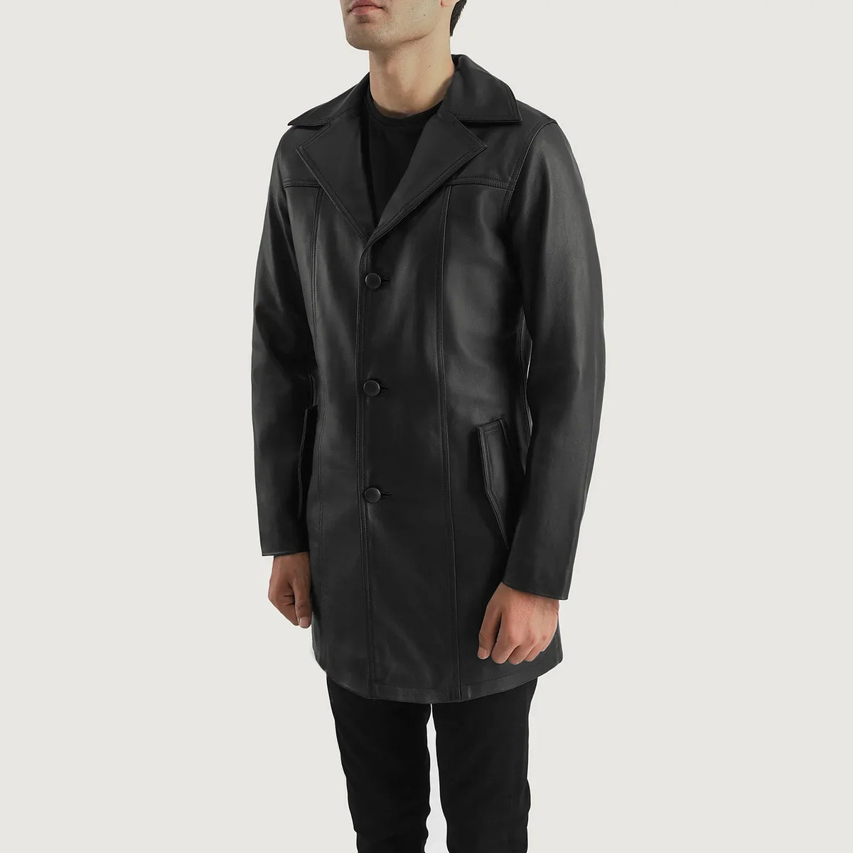 
Black Cowhide leather Blazer - Að aftan með nákvæmri axlasniði og hreinum fald