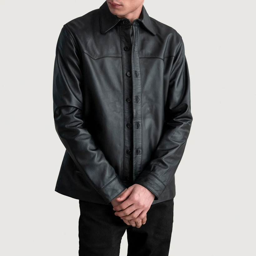 Bronco Svartur Leather Shirt fyrir Karla
