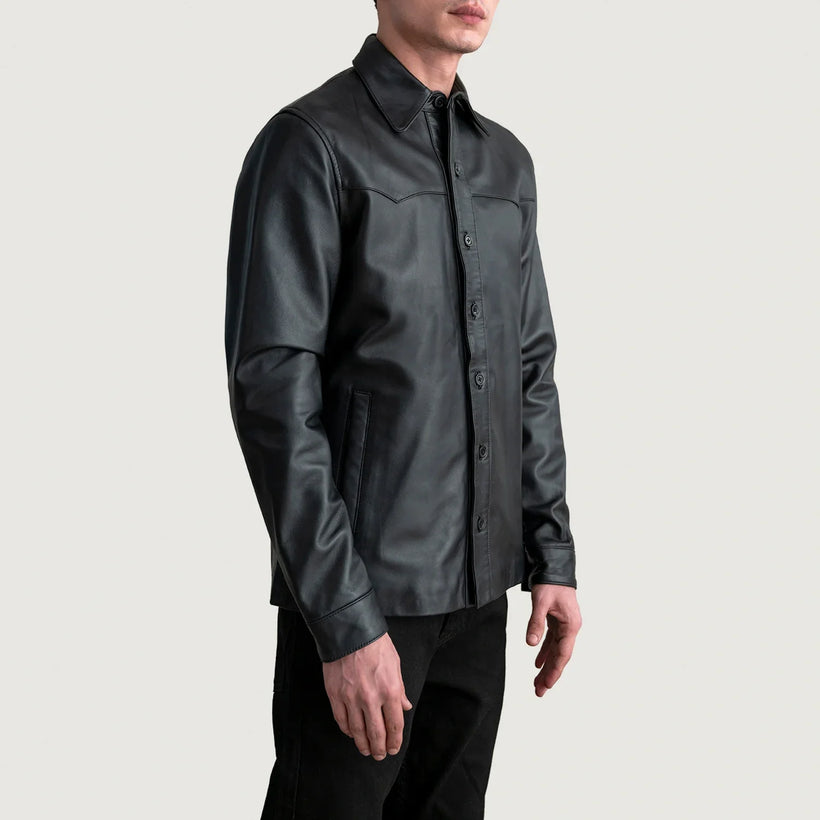 Bronco Svartur Leather Shirt fyrir Karla