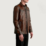 
Distressed Brown Sheepskin leather Jacket - Að aftan með nákvæmri axlasniði og hreinum fald
