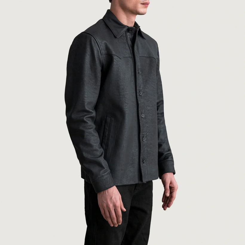 Bronco Tumbled Svartur Leather Shirt fyrir karla