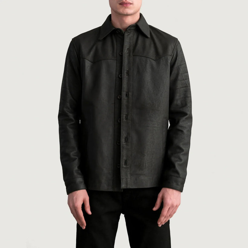 Bronco Tumbled Brúnn Leather Shirt fyrir Karla