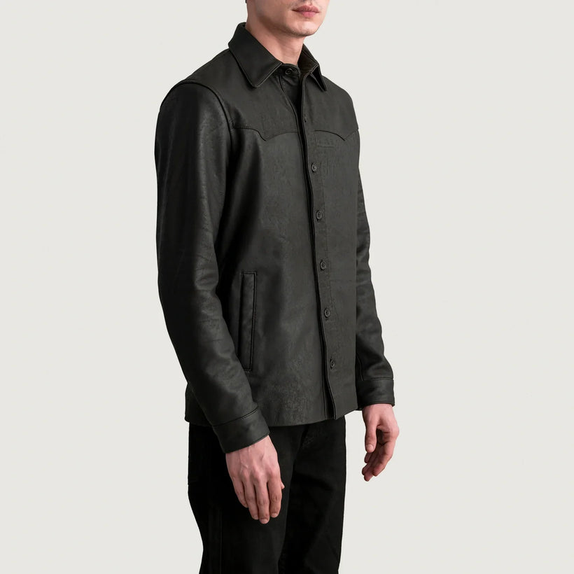 Bronco Tumbled Brúnn Leather Shirt fyrir Karla
