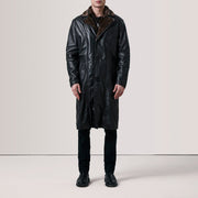 Black Sheepskin Leather Aviator Jacket - Back View Showing Tailored Shoulder Fit &amp; Clean Hemline