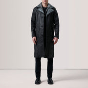 
Distressed Black Sheepskin Snuffed Aviator Jacket - Að aftan með nákvæmri axlasniði og hreinum fald