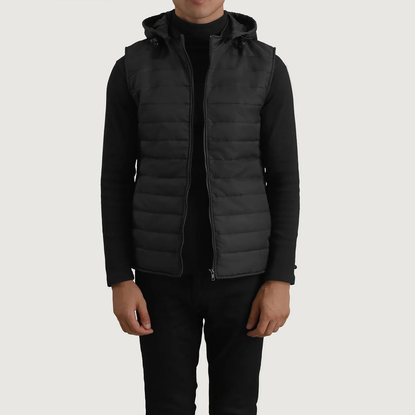 Carlo Svartur Hooded Puffer Vest fyrir karla