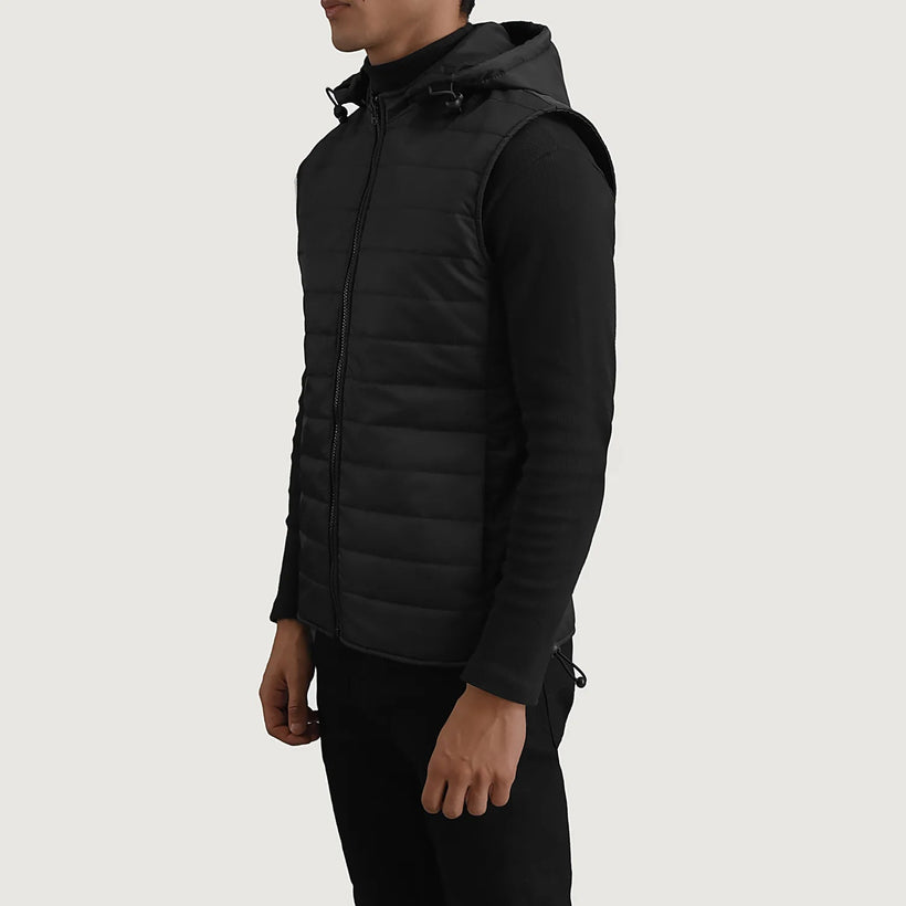 Carlo Svartur Hooded Puffer Vest fyrir karla