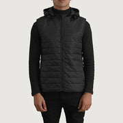 
Nærmynd of Classic Collar & Zipper Hardware on Carlo Svartur Hettupeysa fóðrað vesti fyrir Karla