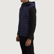
Blue Full-Grain leather Vest - Að aftan með nákvæmri axlasniði og hreinum fald