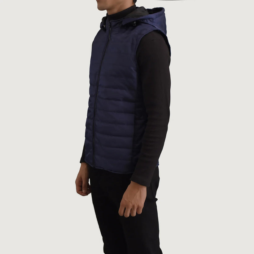 Carlo Blue Hooded Puffer Vest fyrir karla