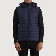
Nærmynd of Classic Collar & Zipper Hardware on Carlo Blár Hettupeysa fóðrað vesti fyrir Karla