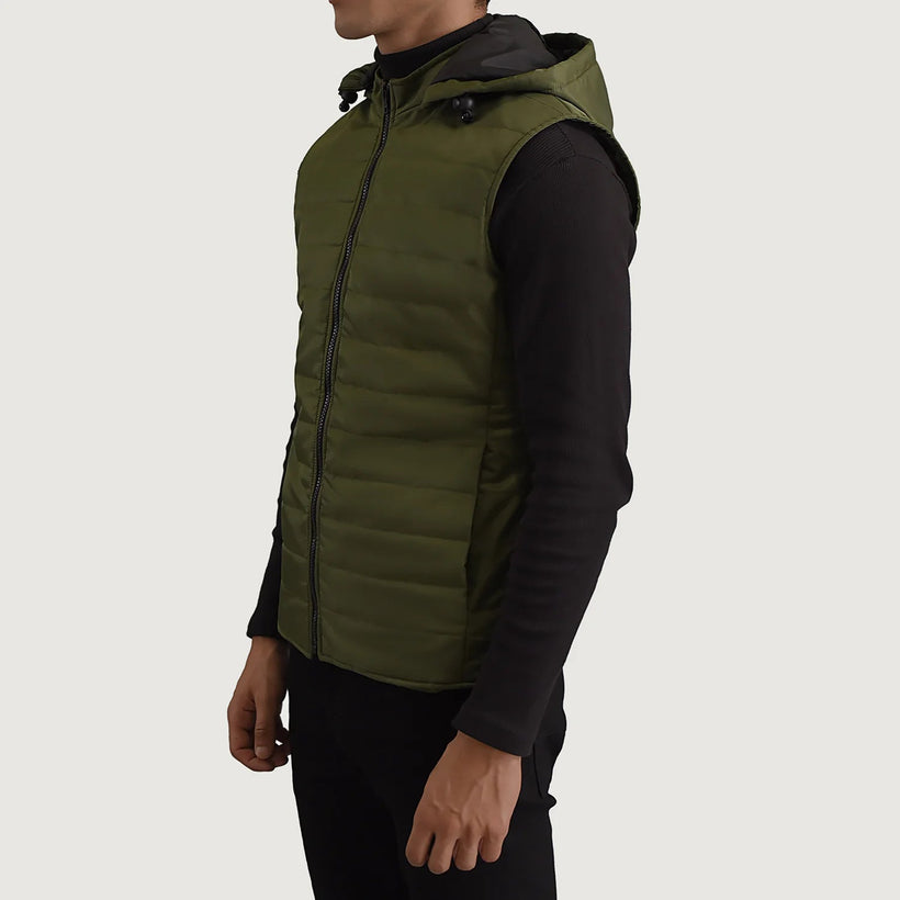Carlo Green Hooded Puffer Vest fyrir karla