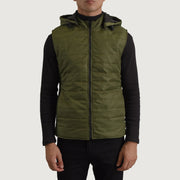 
Nærmynd of Classic Collar & Zipper Hardware on Carlo Grænn Hettupeysa fóðrað vesti fyrir Karla