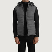 
Carlo Grey Hettupeysa fóðrað vesti fyrir Karla in Green Full-Grain Leather - Að framan með sniðinni hönnun | Kaupa á netinu