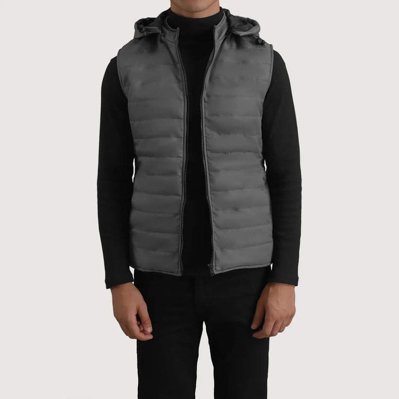 Carlo Grey Hooded Puffer Vest fyrir karla