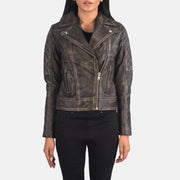 
Nærmynd of Notch & Zipper Hardware on Carolyn Quilted Distressed Brown Biker Jacket