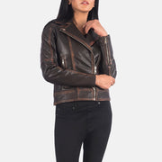 
Nærmynd of Notch & Zipper Hardware on Carolyn Quilted Vintage Brown Biker Jacket