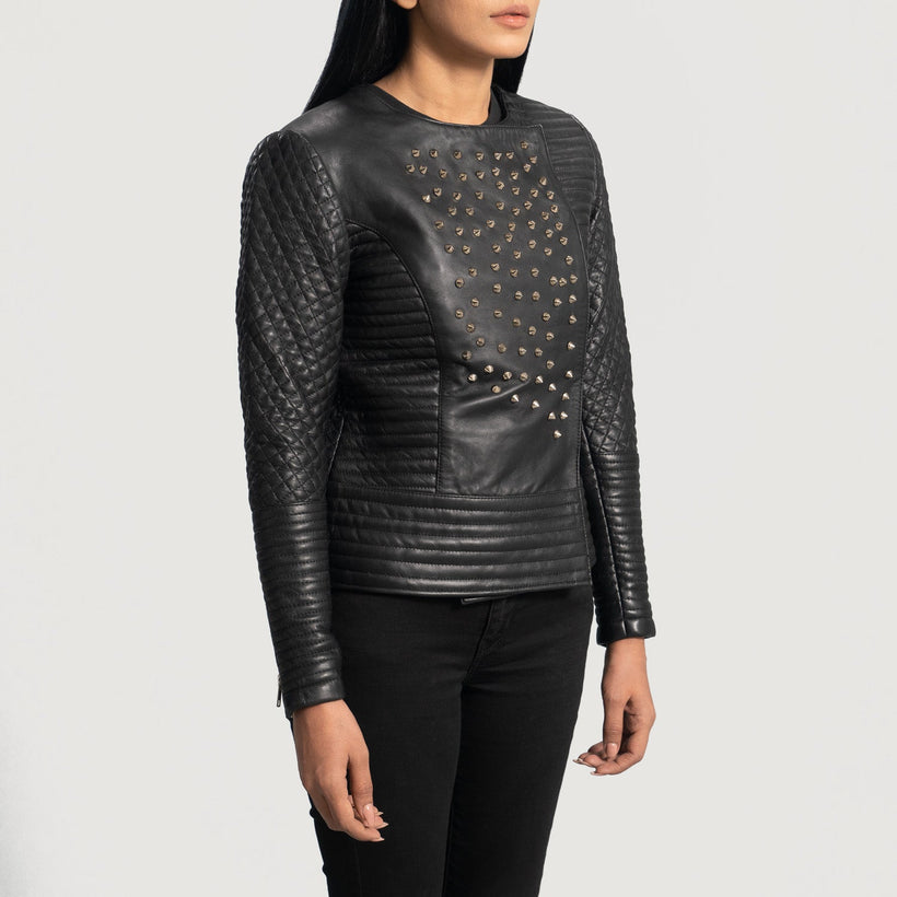 Celeste Studded Svartur Leðurjakki fyrir konur
