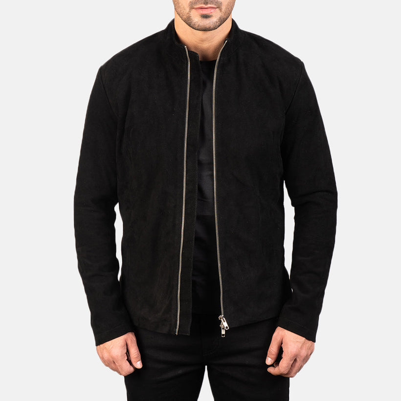 Charcoal Svartur Suede Mótorhjólajakki úr leðri fyrir karla