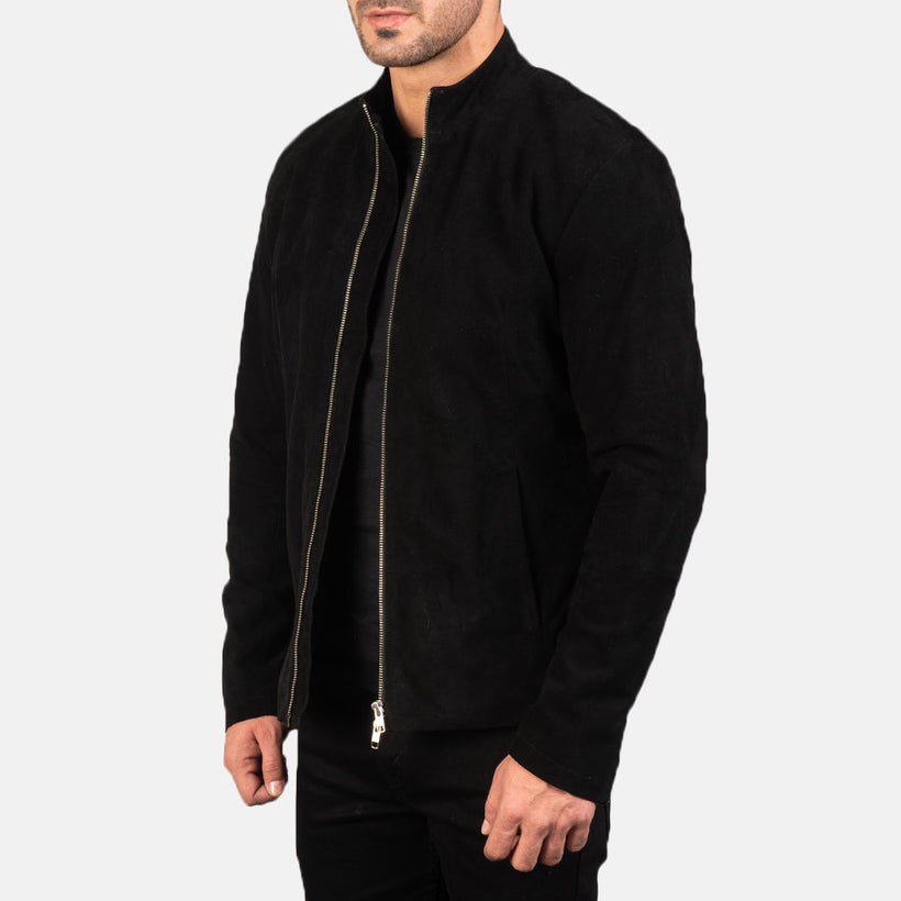Charcoal Svartur Suede Mótorhjólajakki úr leðri fyrir karla