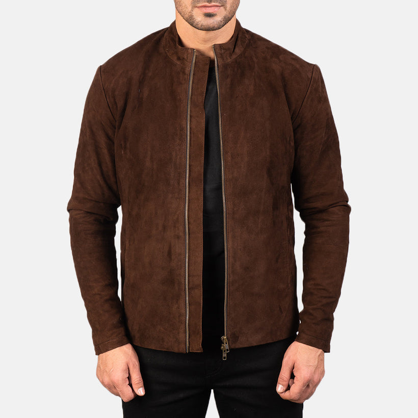Charcoal Mocha Suede Mótorhjólajakki úr leðri fyrir karla
