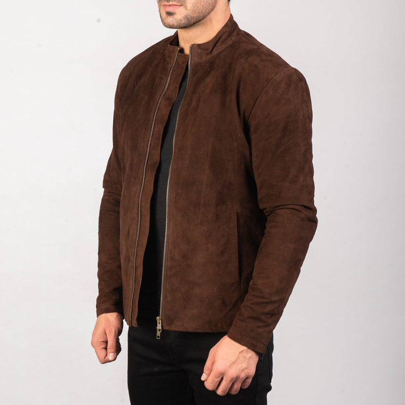 Charcoal Mocha Suede Mótorhjólajakki úr leðri fyrir karla